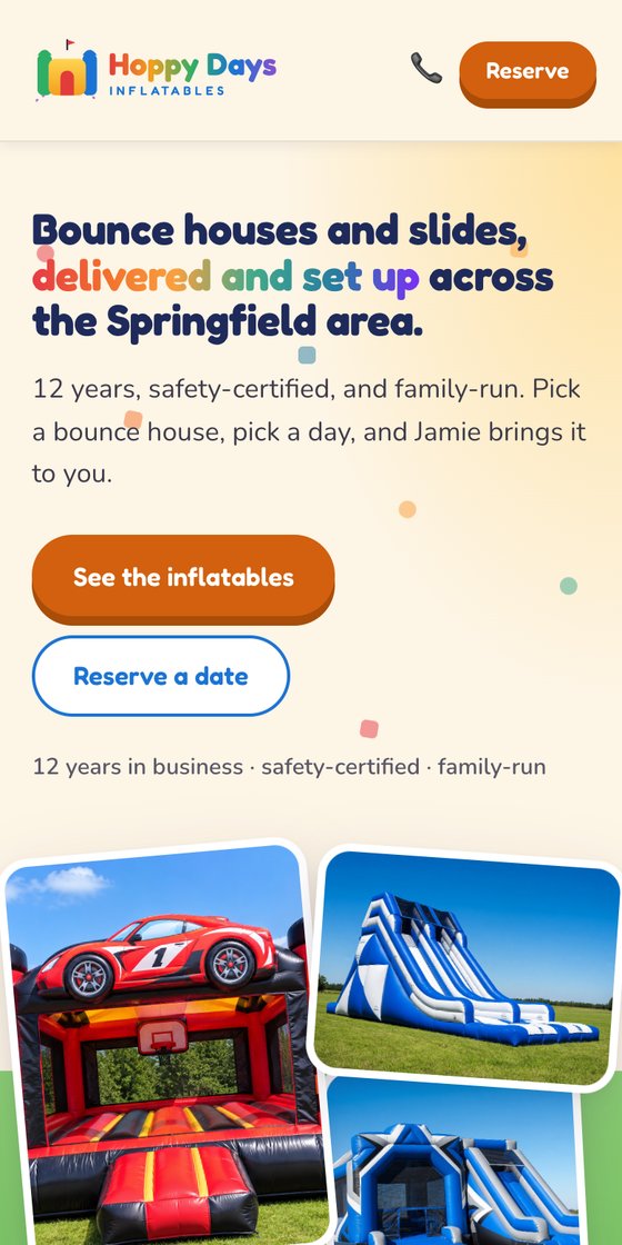 Mobile-first — the whole catalog works on a phone, header pinned, calling one tap away.